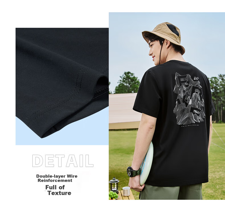 ERKE Men's Summer Crew Neck T-Shirt Xinjiang Cotton Short Sleeve Loose Fit Printed Casual Tee 13