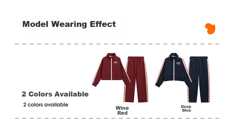 QQ DUCK Children's Sportswear Set, Girls' Jacket And Pants Two-Piece Outfit, Student Clothing, Heart-Shaped Little Duck Design, Wine Red; Size 130 8