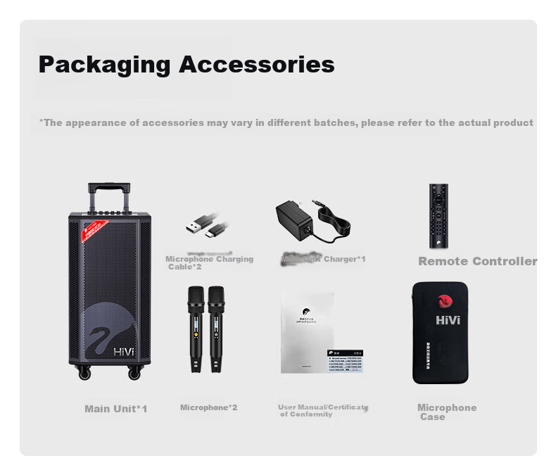 HiVi 12-Inch Stage-Level Outdoor Portable Smart KTV Speaker, Square Dance Speaker, Bluetooth Trolley Speaker, Portable Camping Dual Microphone Bakelite Guitar Instrument Speaker MF12 14