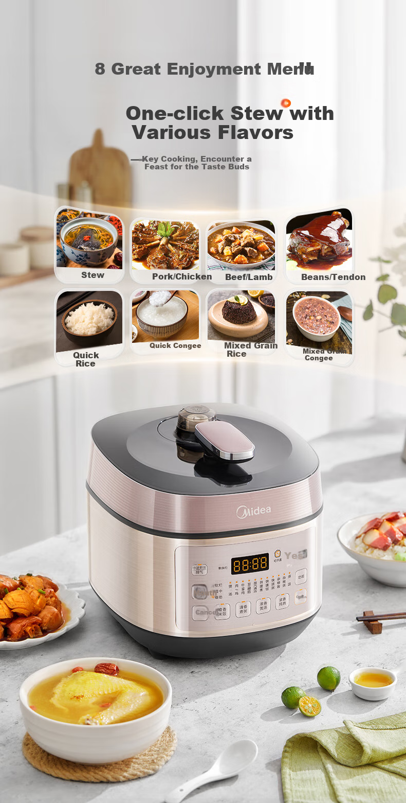 Midea Electric Pressure Cooker, 5L Nongxiang Series, High-Pressure Cooker, 1300W, IH Heating, Dual Inner Pot, 24-Hour Smart Reservation, Pressure Cooker MY-YL50P602 [ZMD Safe Series] 9