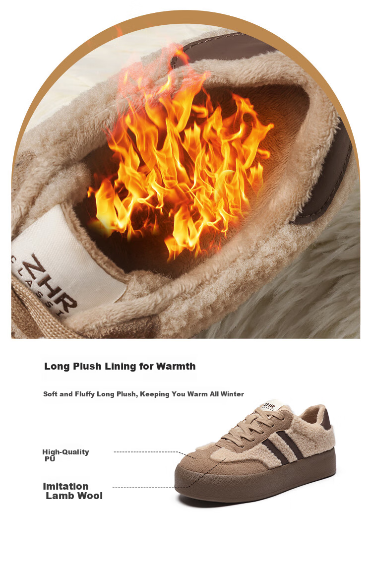 ZHR Fleece-Lined German Training Shoes for Women, Warm And Cold-Resistant, Thick-Soled Cotton Shoes, Versatile Casual Women's Shoes for Winter, KS13B Khaki Size 36 2