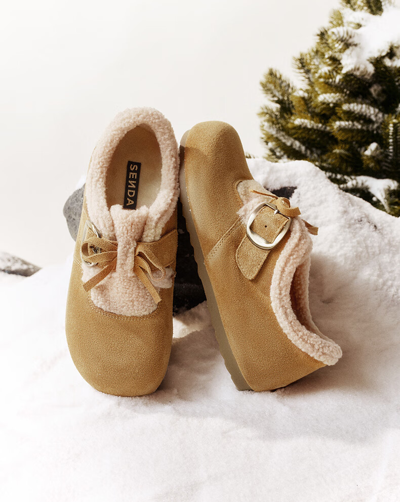 SENDA Snow Rabbit Fur Women's Shoes 2025 Winter New Outdoor Plush Warm Casual Birkenstock Style ZTI53DM5 Brown Size 37 4