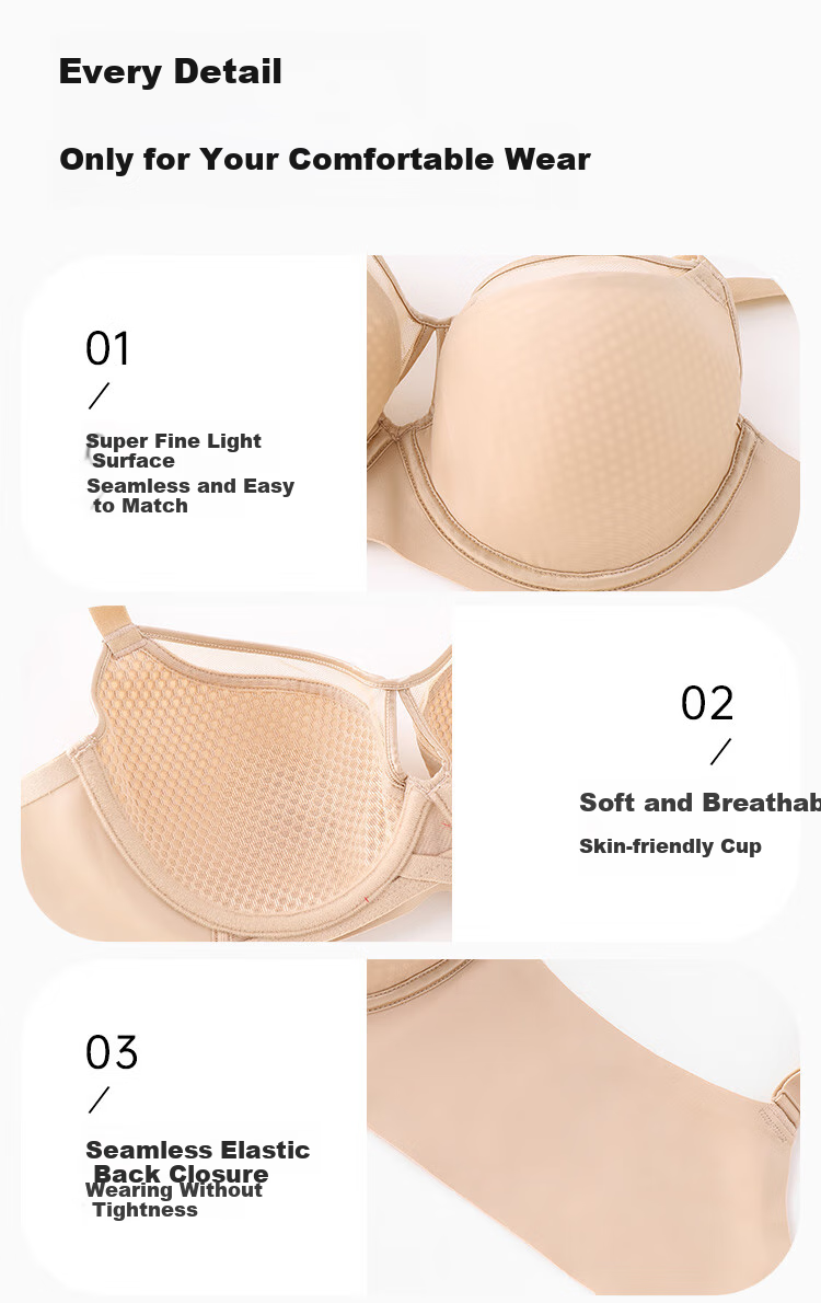 Ordifen 26 New Women's Underwear, Lightweight, Perforated Cups, Breathable, Smooth Surface, Seamless, Large Bust, Low-Collar Bra Set, XB4210 12