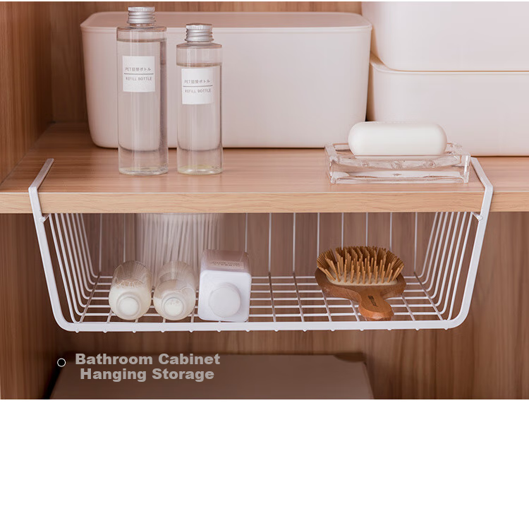 Ourunzhe Under-Cabinet Storage Rack, No Drilling Required, Cabinet Organizer, Hanging Divider, Kitchen Spice Rack, Hanging Basket, Under-Cabinet Shelf 10