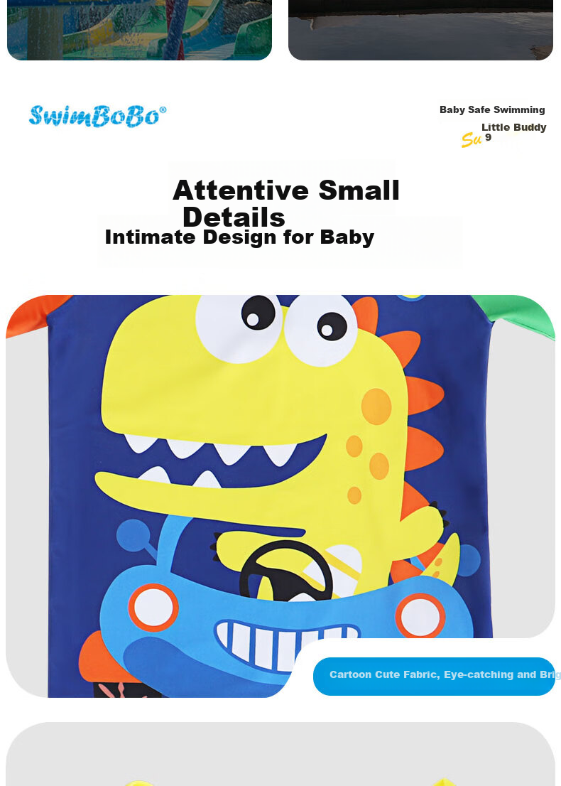 Swimbobo Children's Two-Piece Swimsuit for Boys, Cartoon Dinosaur Design, Short-Sleeve Swimwear, Beginner Swimming Gear, Size 120 12