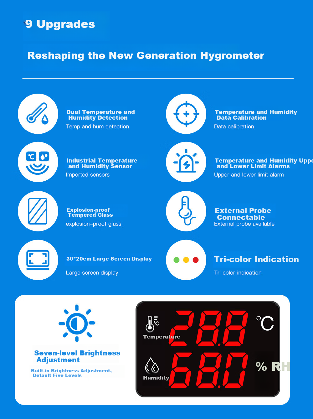 Xingzhilian Industrial-Grade Temperature And Humidity Meter with High-Precision Large Screen, Warehouse Workshop Factory Room Probe Alarm Display AS106A 2