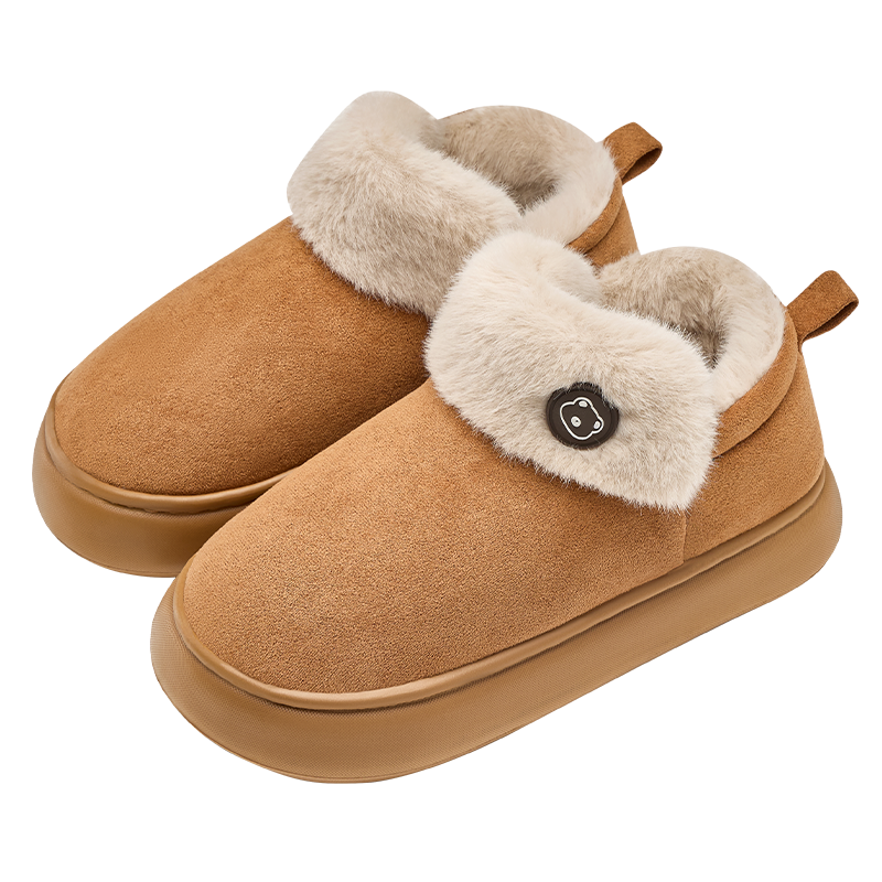 Runrou Women's Fully Covered Cotton Slippers Autumn Winter 2025 New Plush Warm Furry Cotton Shoes Snow Boots Winter