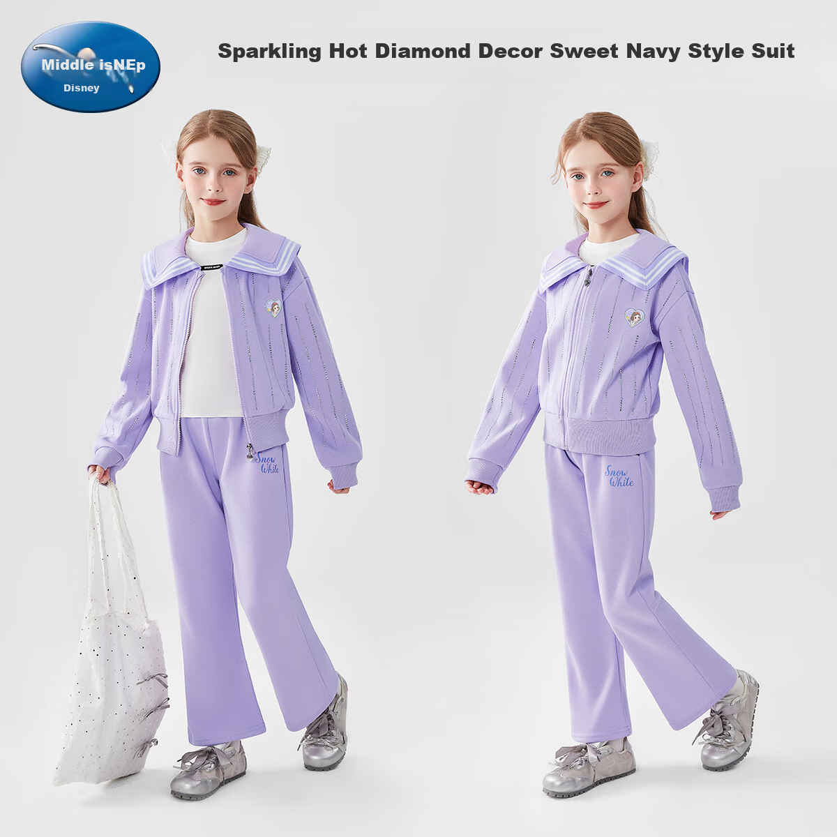 Disney Girls' Spring And Autumn Outfit, Spring Girls' Jacket, Children's Pants, Sports Casual Set 2026, Purple, Size 120