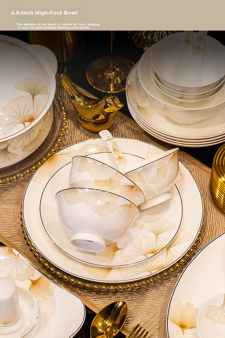 Haoya 82-Piece Bowl And Plate Set, Chinese Jingdezhen Tableware Set, Bowls And Plates for Housewarming, Wedding Gifts, And Celebrating Happiness 9