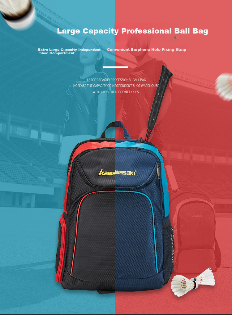 KAWASAKI Badminton Bag, Double Shoulder Backpack, Holds 3 Rackets, Multifunctional Sports Backpack for Men And Women, Tennis Bag, Model 8210, Black 1