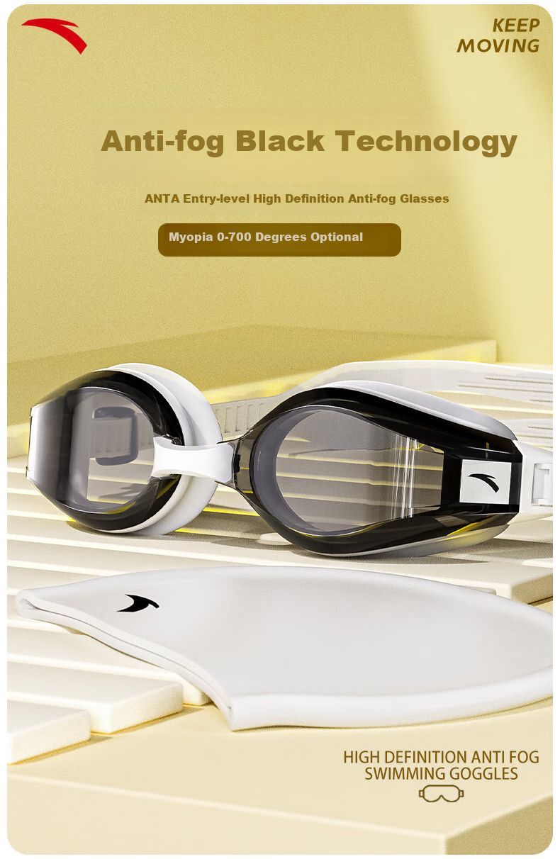 ANTA Water Lens Small Frame Swimming Goggles, Waterproof Anti-Fog High-Definition Myopia Swimming Glasses for Adults, Dark Night Black Myopia 200 3