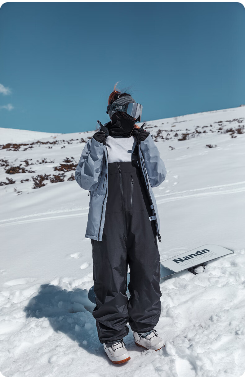 Nan En Single Board Ski Suit Bib Pants 3L Waterproof Thickened Warm Unisex Black M 30