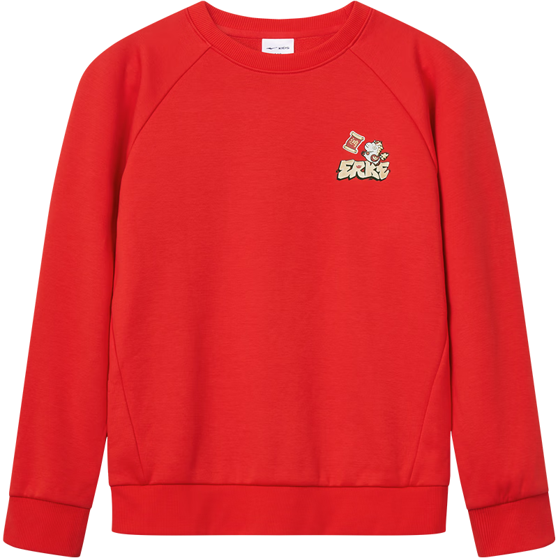 ERKE Kids Thickened Pullover Hoodie Dragon Flame Red 101 Children's New Year Festive Sweatshirt