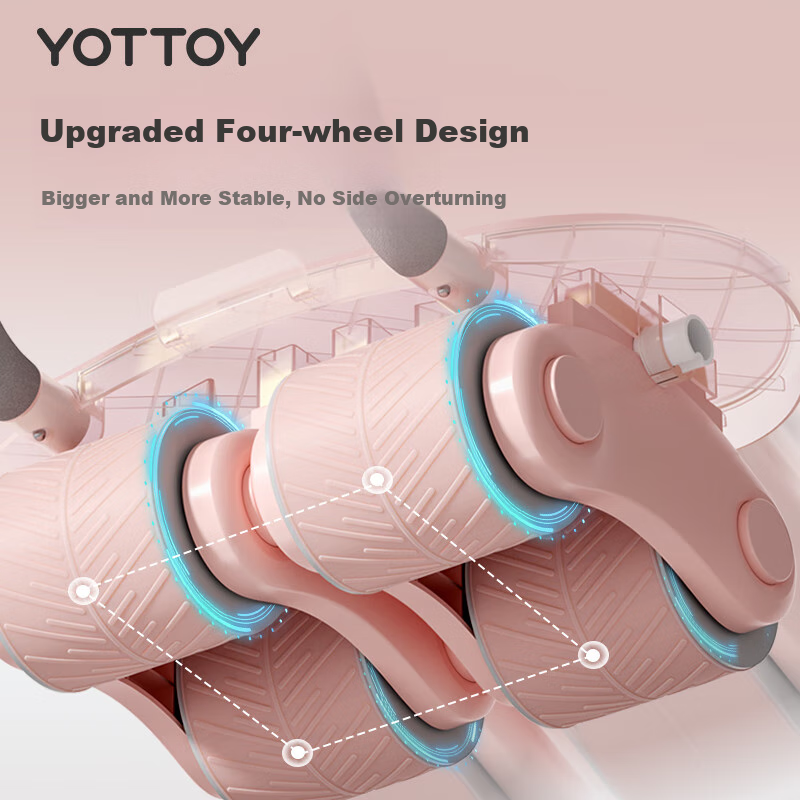 Коврик для фитнеса Yottoy с четырьмя колесами, автоматический возврат, умный ролик для упражнений на пресс, уменьшение жира на животе и сжатие живота для мужчин и женщин
