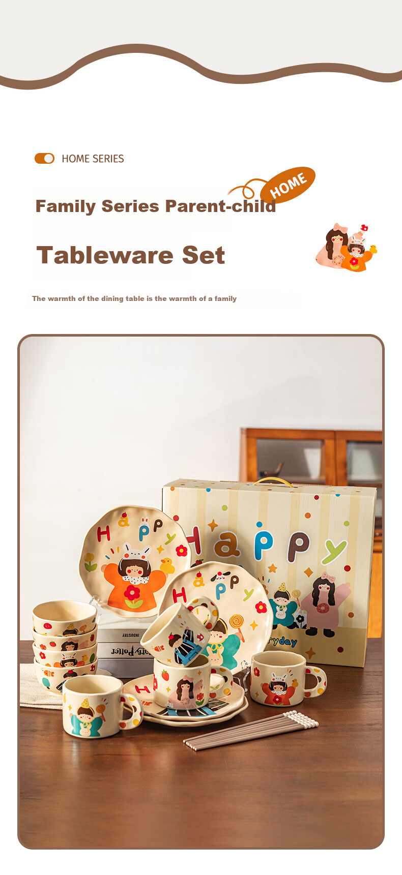 Modengzhufu Family of Three Bowl And Plate Dinnerware Set, Wedding Gift, Housewarming Present, Birthday Gift for Girlfriends, Boys 4