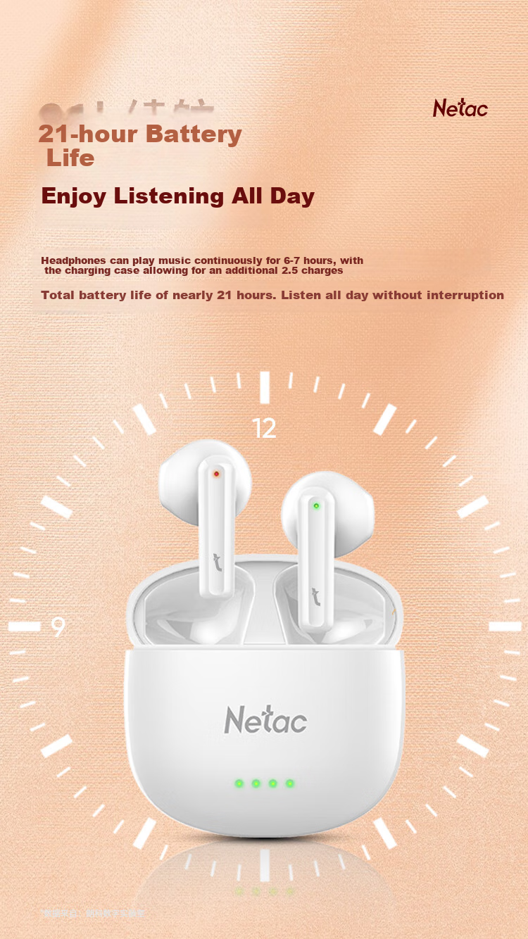 Netac True Wireless Stereo Bluetooth Headphones, Wireless Sports Gaming Headphones, Call Noise Reduction, Compatible with Apple Huawei Xiaomi Phones, TW01 Pink 4