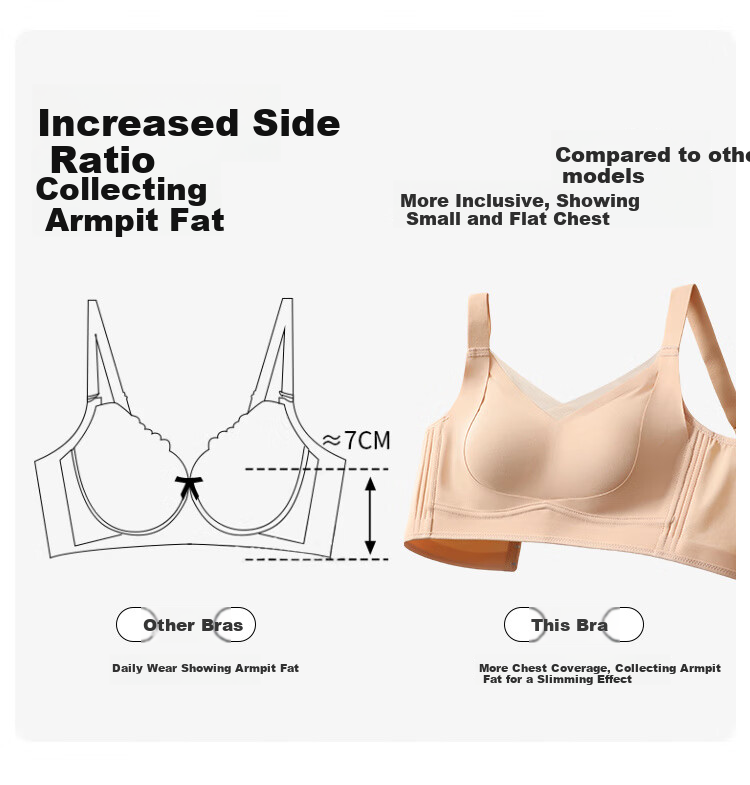 GRACEWELL Seamless Thin Rabbit Ear Cup Bra for Women, Foundation Liquid Skin, Large Breast Minimizing, Anti-Sagging, Side Support Adjustment Brassiere 14