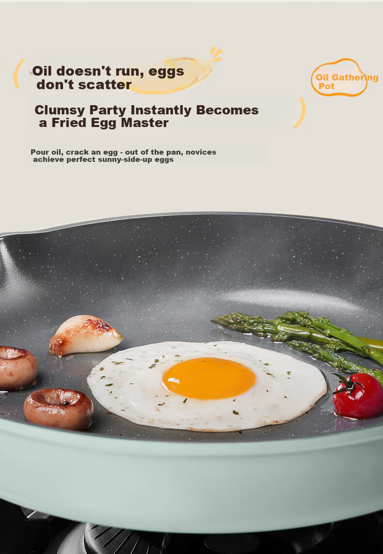 SUPOR Frying Pan, 28cm Titanium Ceramic Coating Non-Stick Oil-Absorbing Flat Bottom Pan, Steak-Friendly Easy-Clean Pan for All Stoves EJ28ATJ02-G 3