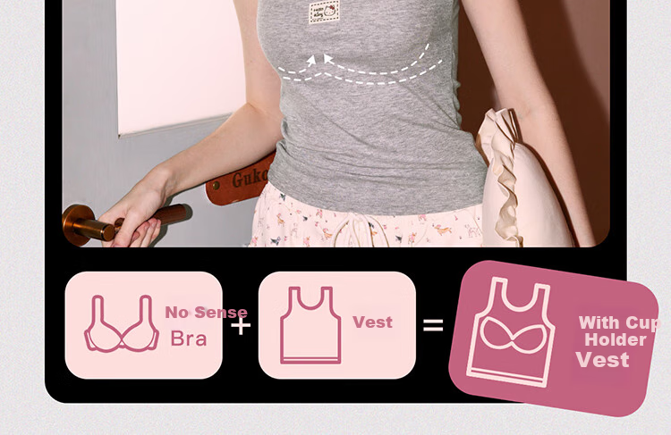 Gukoo Disney Marie Cat Collaboration Women's Spring Autumn Camisole with Chest Pad Antibacterial Simple Vest Light Gray M 5