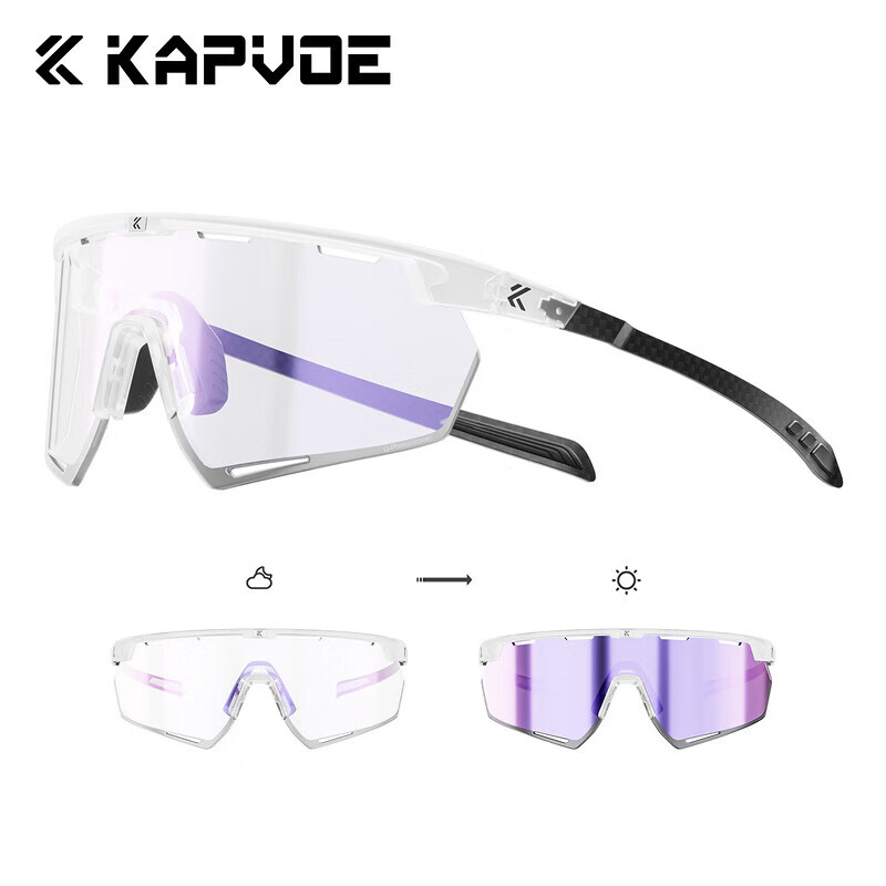 KAPVOE Hummingbird Carbon Fiber Film Photochromic Cycling Glasses, Day And Night Use, Outdoor Sports, UV Protection, Windproof, Sandproof Goggles
