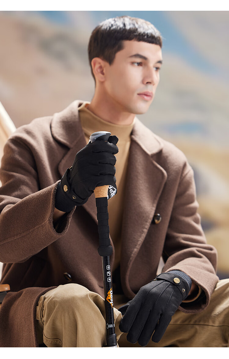 JEEP Winter Men's Fleece-Lined Thickened Leather Touchscreen Riding Gloves Windproof Warm Motorcycle Gloves 7