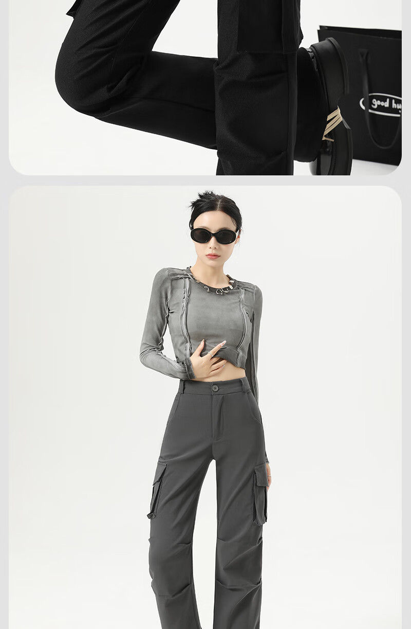 XUEXIMAN Women's American Style Workwear Flared Pants Summer New Ice Silk Quick-Dry Slim High-Waist Narrow Hem Trousers 17