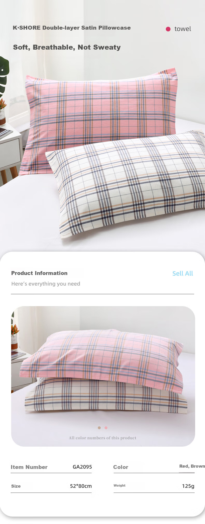 KING SHORE Class A Pure Cotton Pillowcase, 2 Pieces Double-Layer Gauze Adult Pillowcase, One Pair 2 Pieces, 126g/piece, 52*80cm 1