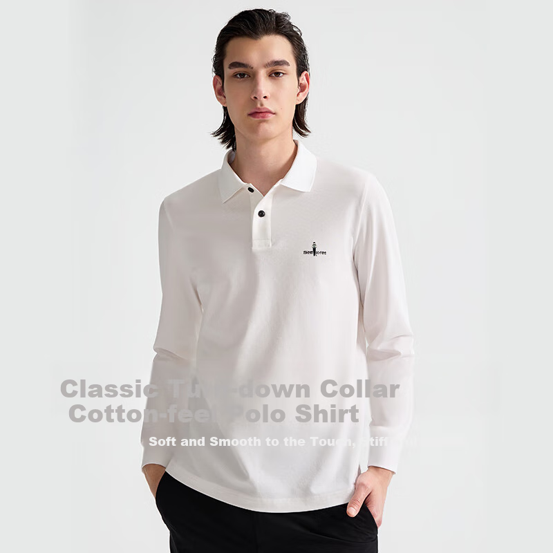 Biyinlefen [Functional Cotton] 2025 Spring New Men's Turn-Down Collar Long-Sleeve Polo Shirt, Lightweight Athletic Casual Skin-Friendly Top