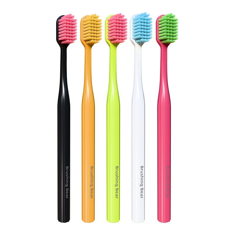 BRUSHING BEAR 41-Hole Wide Head Soft Bristle Toothbrush Adult Anti-Sensitivity Gum Care Couple Set Men and Women Household 5-Pack Individual Packaging