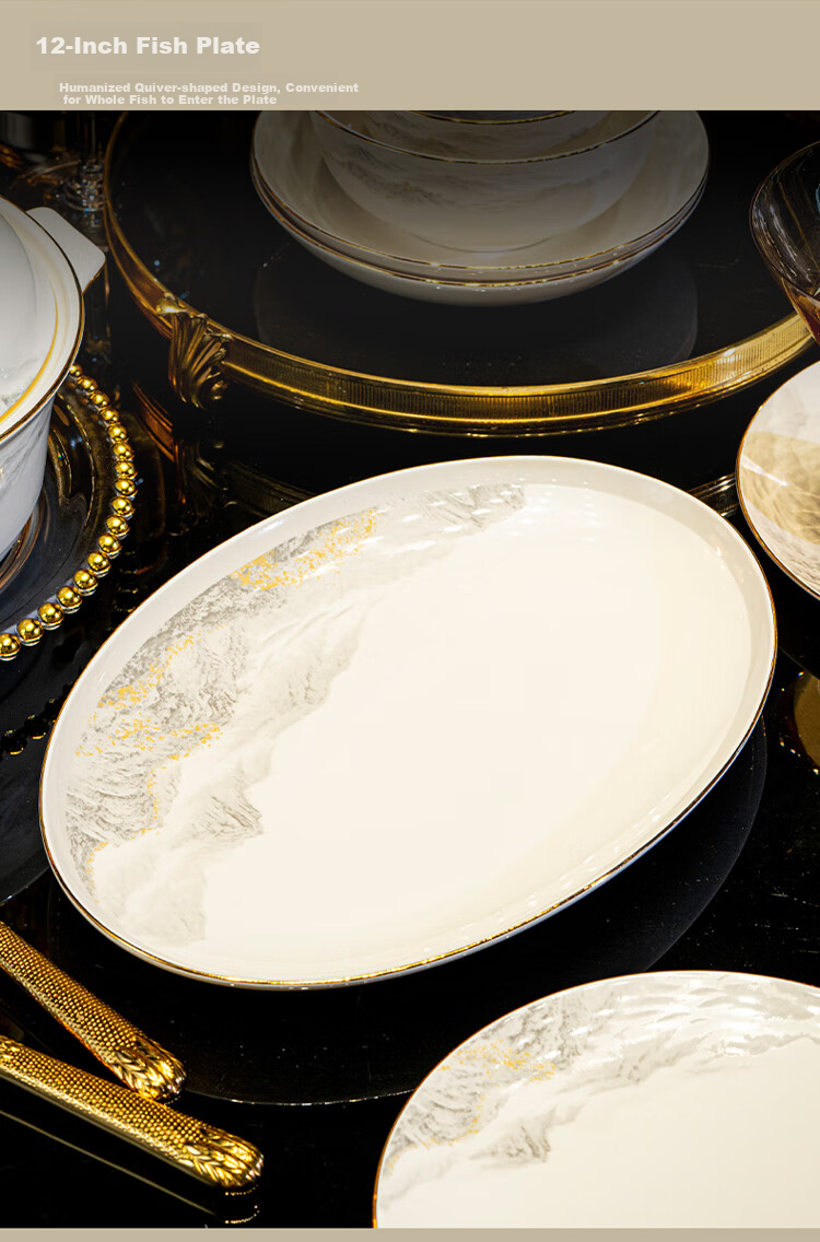 Haoya 82-Piece Jingdezhen Ceramic Dinnerware Set with Bowls, Plates, Spoons, Chopsticks, Complete Household Set for Housewarming And Good Luck 11