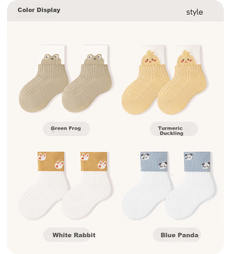 Aibaoshi Baby Socks, Spring And Autumn Newborn Socks, Mid-Calf Cotton Socks for Infants, Children's Socks And Foot Covers, 4 Pairs, Size S, S398 18