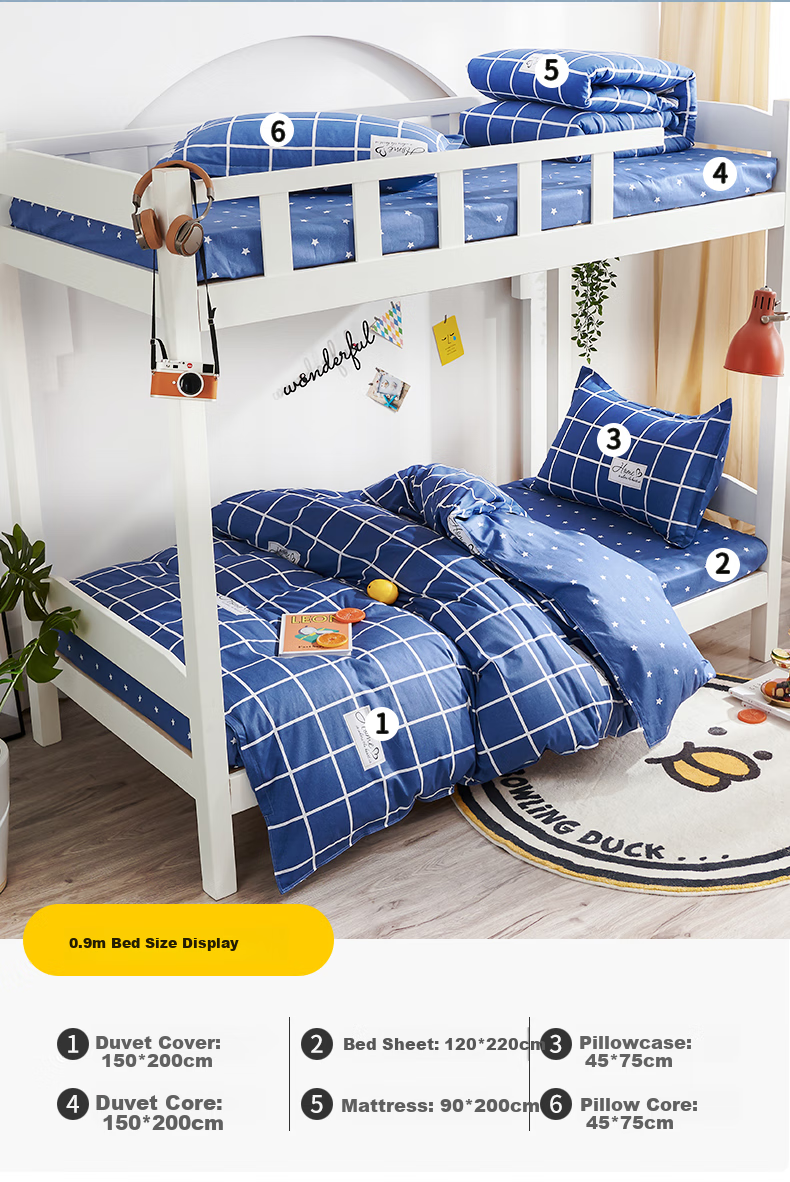Yunjin All-Cotton Student Bedding Set, Single Dormitory Bed Six-Piece Set, Bedding Set with Quilt, Complete Set for 0.9-Meter Star Patter 4