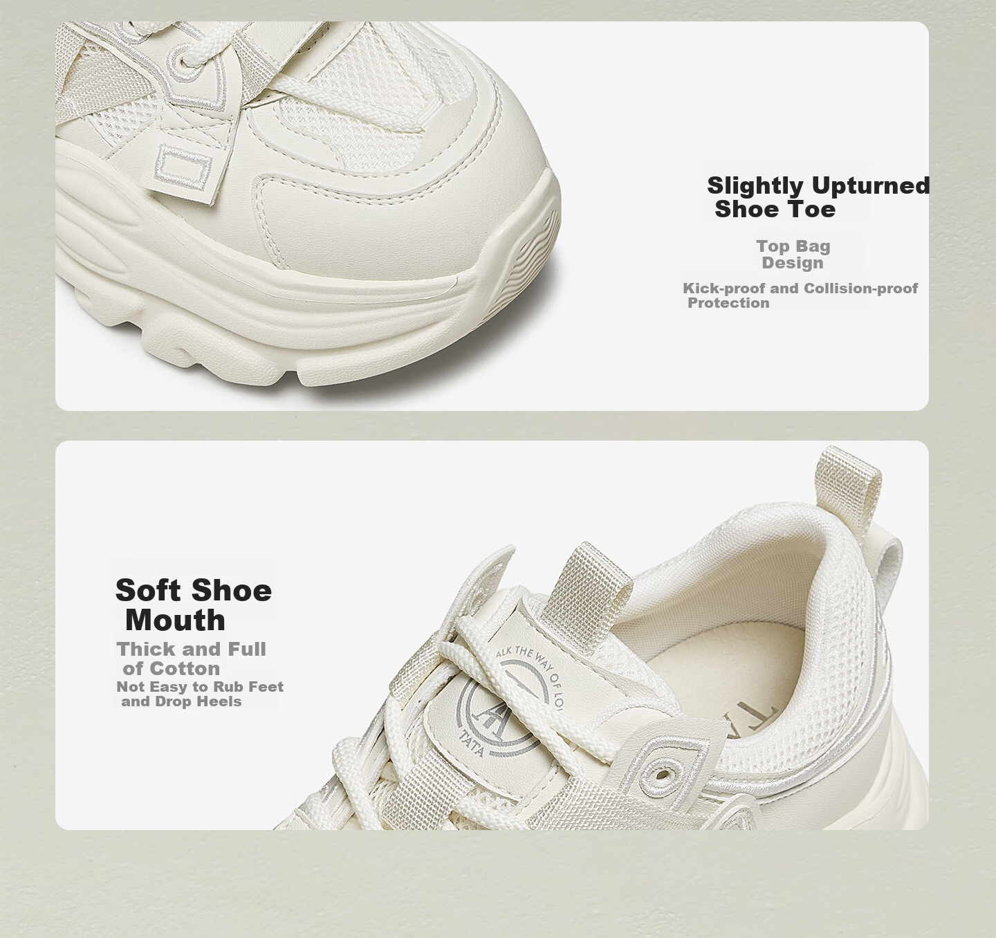 TATA Dad Shoes, Breathable Mesh Sports Shoes, Versatile Casual Height-Increasing Shoes, Beige, Size 36 13
