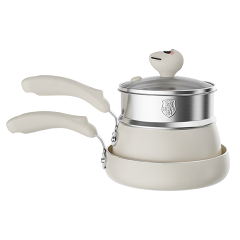 Joyoung Non-Stick Frying Pan, Milk Pot, Baby Food Pot, Baby Noodle Breakfast Pot, Steamer, Gas Stove and Induction Cooker Compatible, Fluoride-Free Cute Friendly Cookware Set