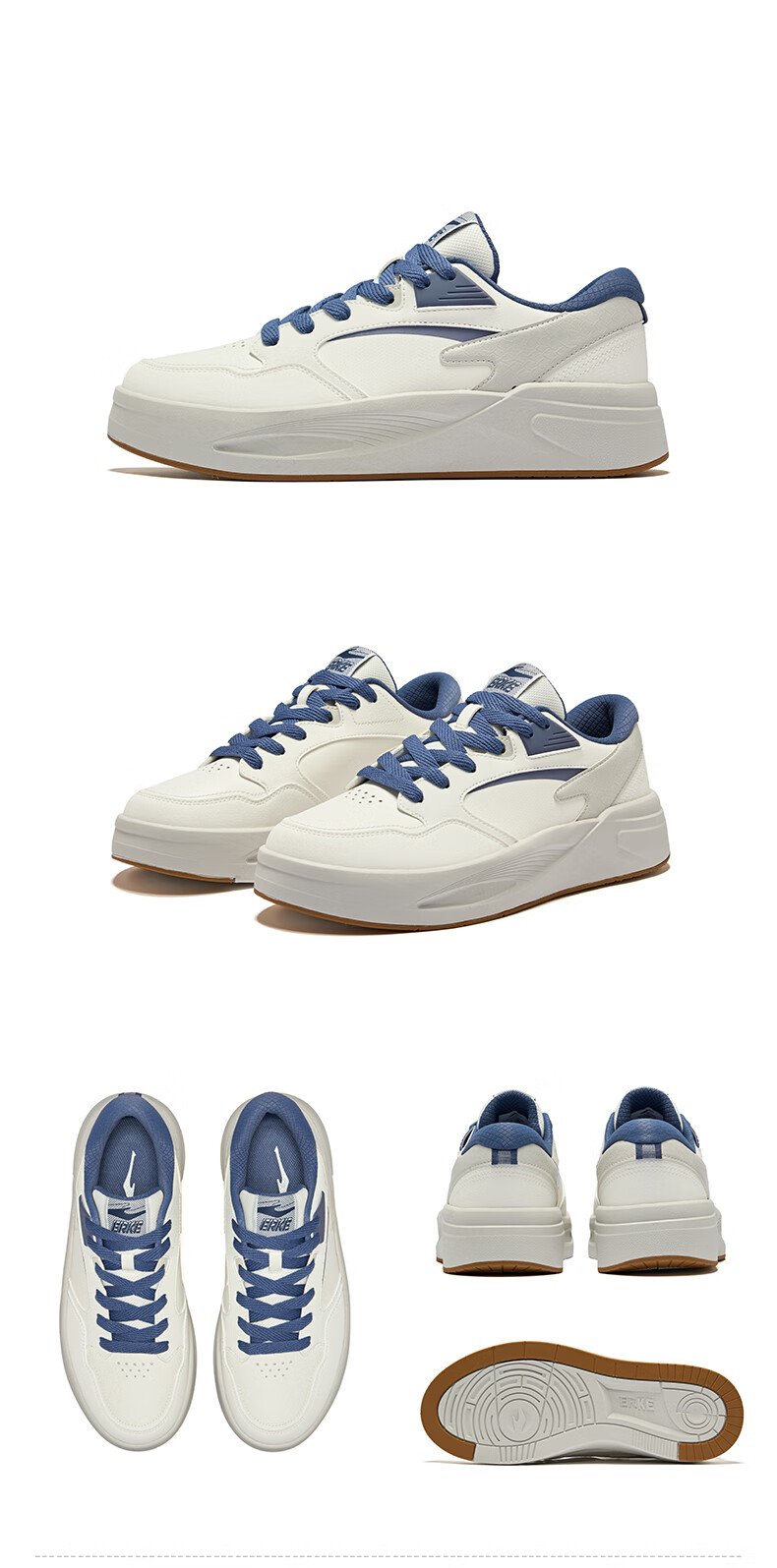 ERKE Men's Thick-Soled Lightweight Comfortable Soft-Soled Versatile White Skateboarding Sneakers | Cool Play 4 16