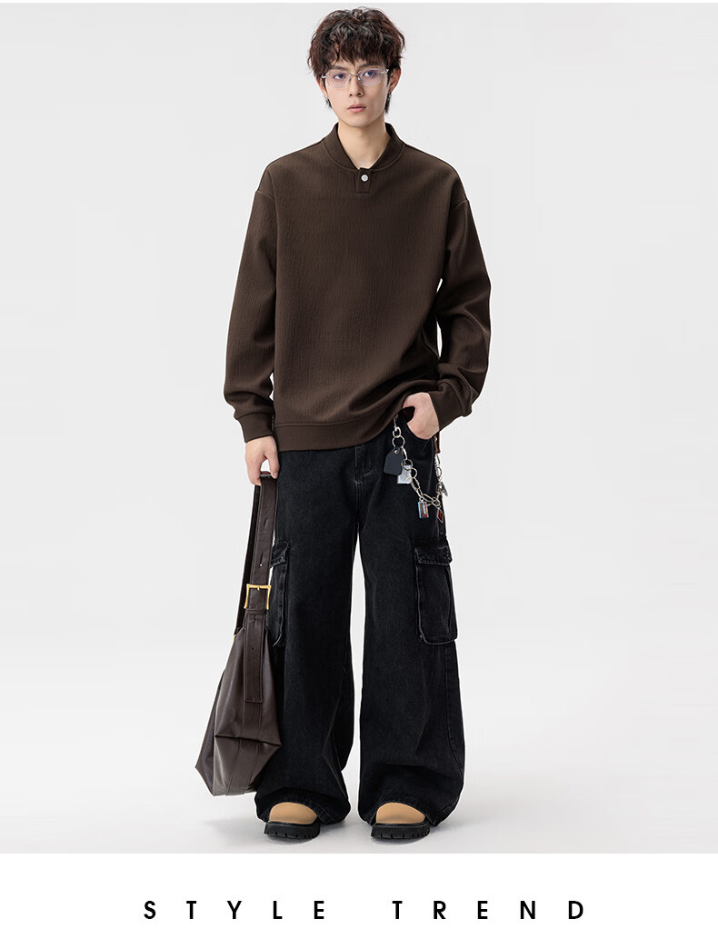 MMOPTOP Japanese Style Vintage Henry Collar Sweatshirt Autumn Winter Men's Warm Casual Sweatshirt MWY28 Coffee XL 10