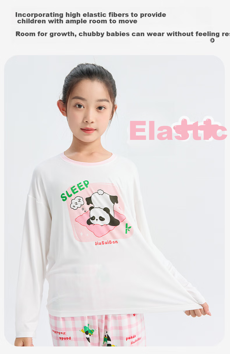 Jiusuiban Children's Pajamas for Girls, Autumn And Winter Class A High-Elastic Cotton Thin Home Wear Set, Cartoon Loose Pajama Pants for Older Childre 6