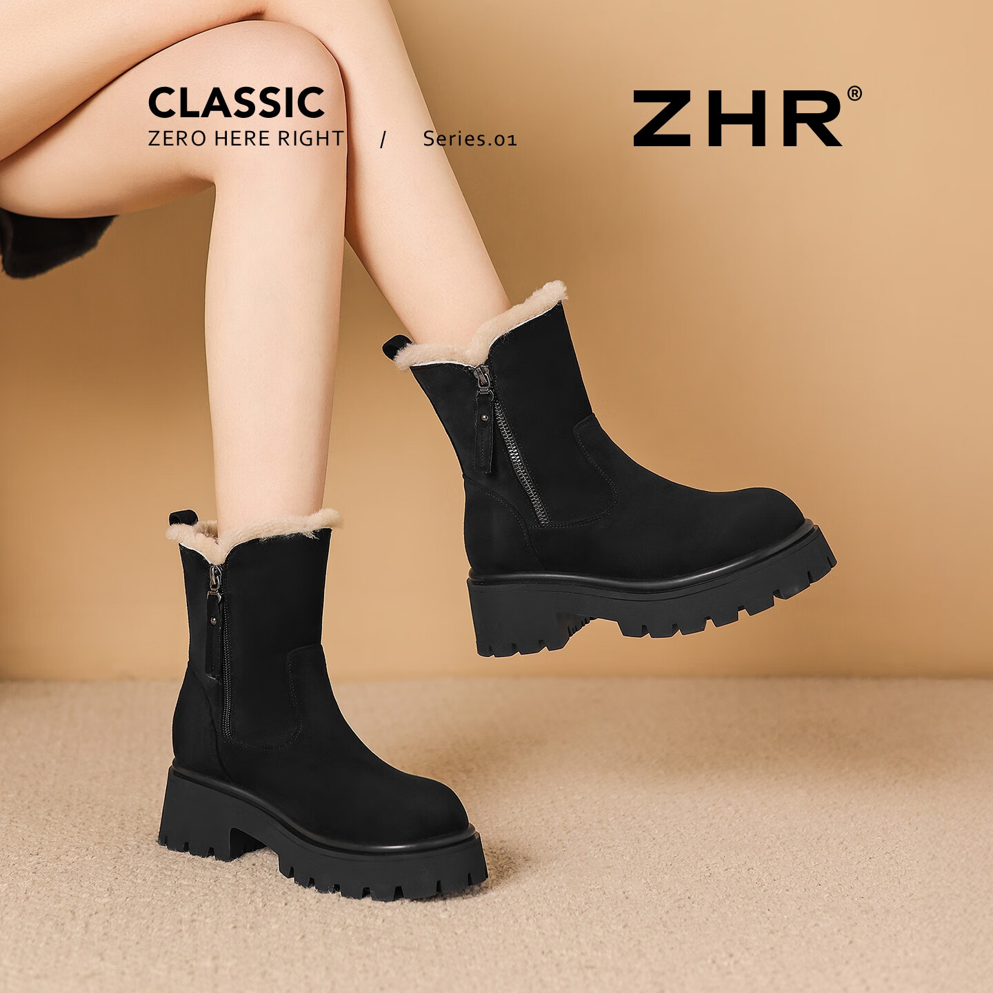 ZHR Women's Snow Boots Fleece Lined Thick Warm Cotton Shoes Northeast Thick Sole Short Boots 2025 New Women's Boots K381B Black Size 37