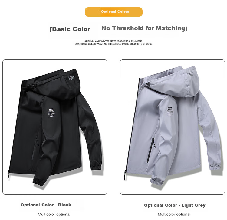 VANCAMEL Men's Jacket, Spring And Autumn Hooded Coat, Casual Men's Youth Outerwear, Trendy Versatile Menswear, Light Gray, 2XL 3