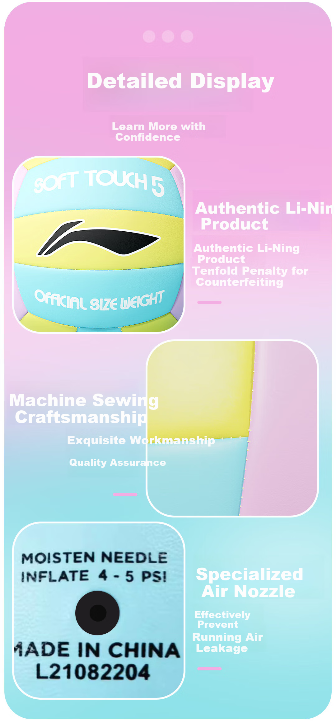 Li-Ning No. 5 Machine-Stitched Volleyball, Middle School Entrance Exam Training, Standard Inflatable No. 5 Ball for Middle School Students' Physical Test, Soft Leather Foam, Gentle on Hands 9