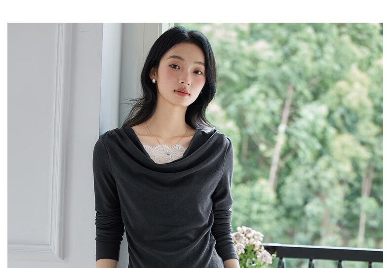 Fansiman Holiday Style Lazy Set Women Autumn New Off-Shoulder Top and Skirt Two-Piece Set Iron Gray XL 13