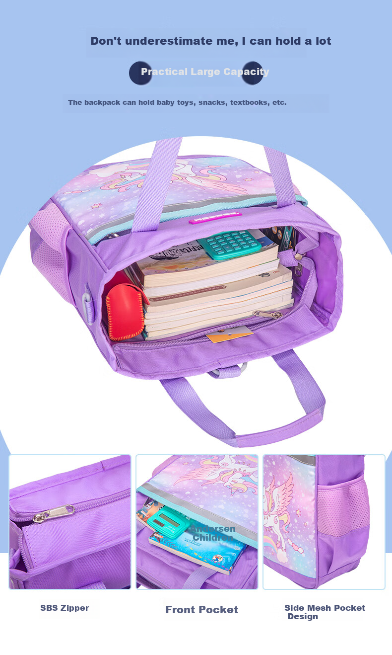 Herder Tutoring Bag Elementary School Backpack for Boys And Girls, Large Capacity Handbag for Children's After-School Classes And Art Supplies, Unicorn Purple 2