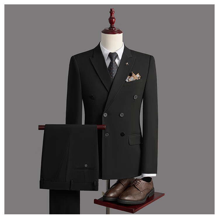 RED DRAGONFLY Men's Double-Breasted Business Casual Suit Set Groom Wedding Formal Three-Piece Black M 1