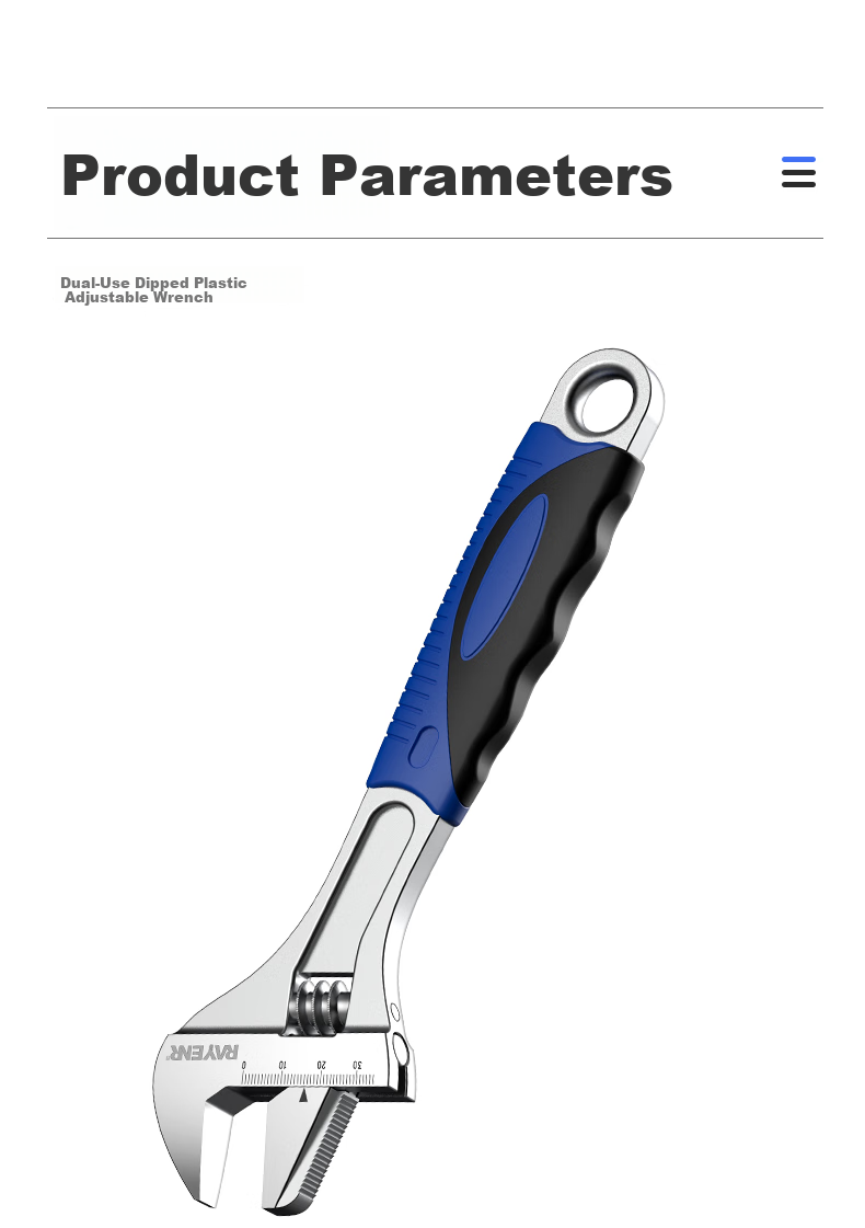 Ruineng Adjustable Wrench, 12-Inch Plastic Handle, Industrial-Grade Adjustable Wrench, Multi-Functional Pipe Wrench, Dual-Purpose Adjustable Spanner 10