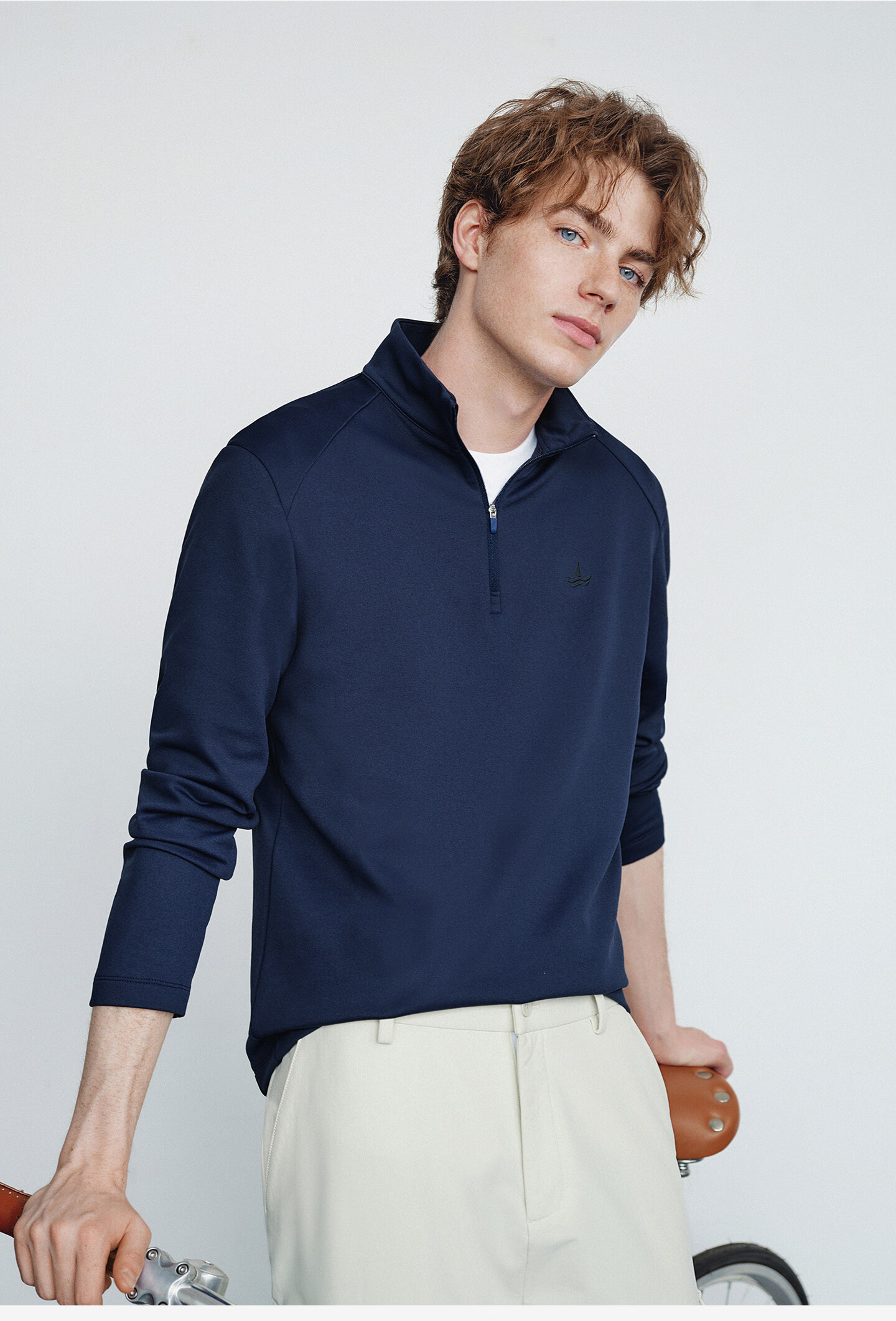 Navigare Celebrity-Inspired Small Sailboat Men's Half-Zip Brushed Casual Sweatshirt Inner Layer Top 1135845304 3