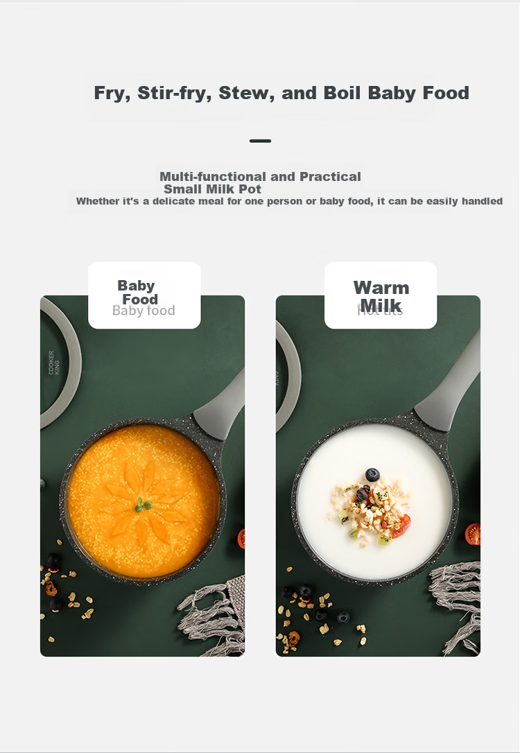 COOKER KING Cookware Set Non-Stick Wok Frying Pan Milk Pot Three-Piece Set Compatible with Induction Cooker Bamboo Green Stone B50045 7