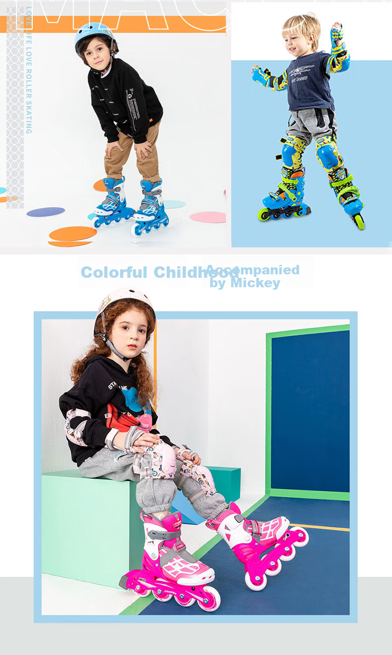Migao Roller Skates for Children, Inline Skates for Boys, Beginner's Roller Skates for Primary And Secondary School Students, Ice Skates, Roller Skates with Straight Wheels S3 Set Blue M 19