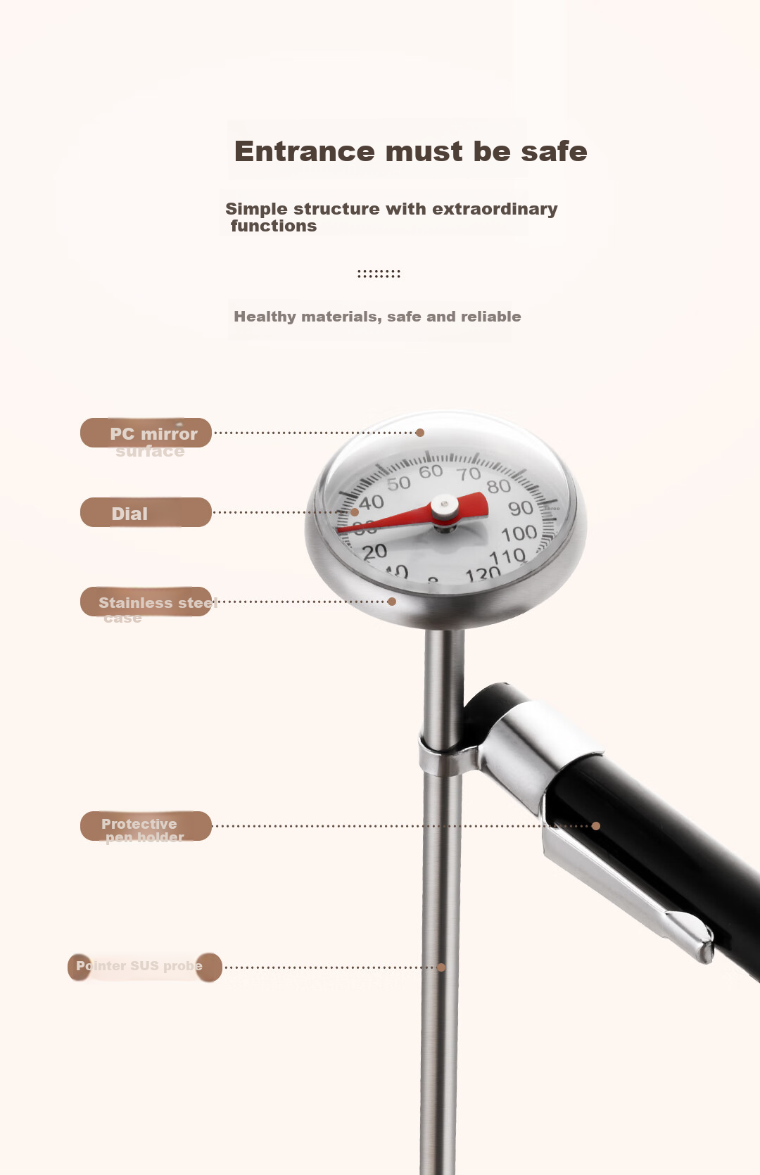 CLITON Pour-Over Coffee Thermometer Probe Adjustable Electronic Temperature Needle for Milk Coffee Latte Art Stainless Steel Water Thermometer 4