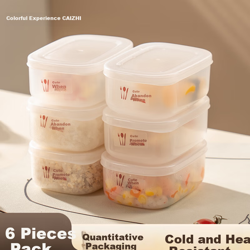 CAIZHI Rice Storage Containers, Refrigerator Food Keepers, Storage Boxes, Lunch Boxes, Bento Boxes, Microwave-Safe, Set of 6, CZ6628