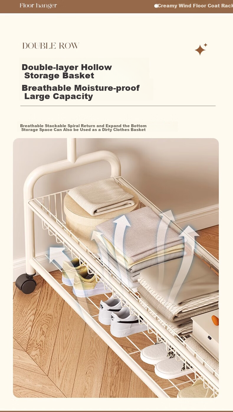 Yimo Movable Coat Rack, Floor-Standing Home Bedroom Iron Storage Shoe And Hat Hanger, 100 Double-Layer - White 5